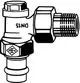 IMI Hydronic Engineering Produkt, eine gar nicht näher bezeichnete Verschraubung in Eckform mit zwei Anschlussmöglichkeiten, einer für Druck und einer für ein weiteres Rohrsystem.